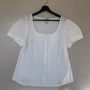 Plus Size White Venezia Puff Sleeve Button Up Top